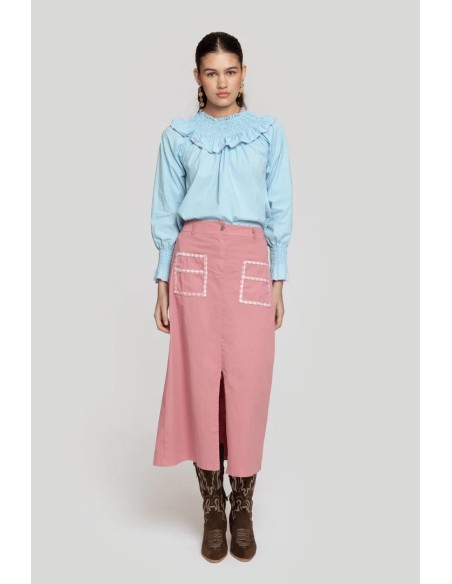 Falda Midi Bolsillos Rosa