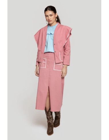 Falda Midi Bolsillos Rosa