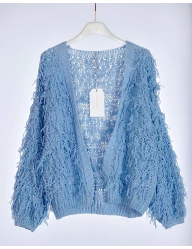 Chaqueta Punto Flecos Celeste