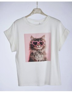 Camiseta Feline Chic  Blanca