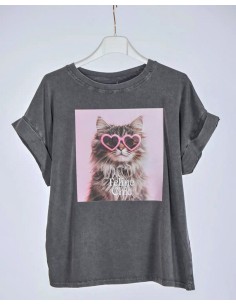 Camiseta Feline Chic  Gris