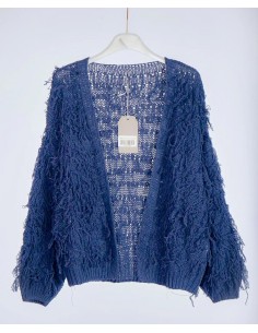 Chaqueta Punto Flecos Azul Marino