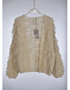 Chaqueta Punto Flecos Beige
