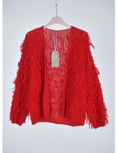 Chaqueta Punto Flecos Roja