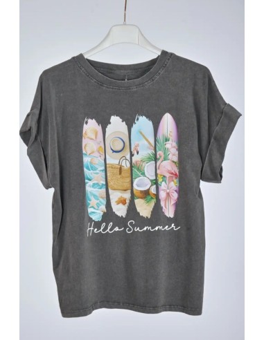 Camiseta Hello Summer Gris