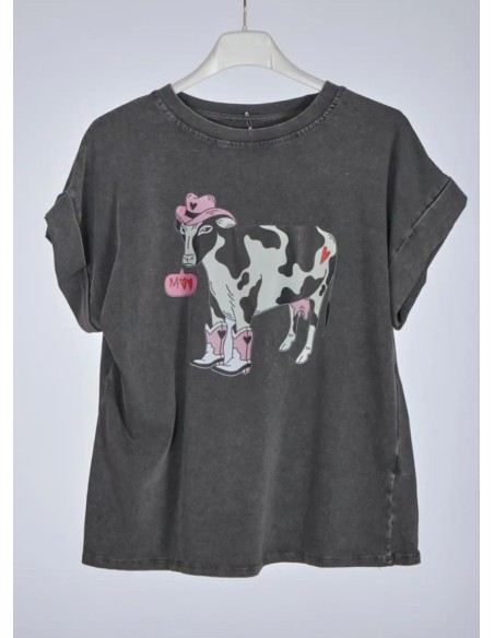 Camiseta Vaca Cowboy Gris